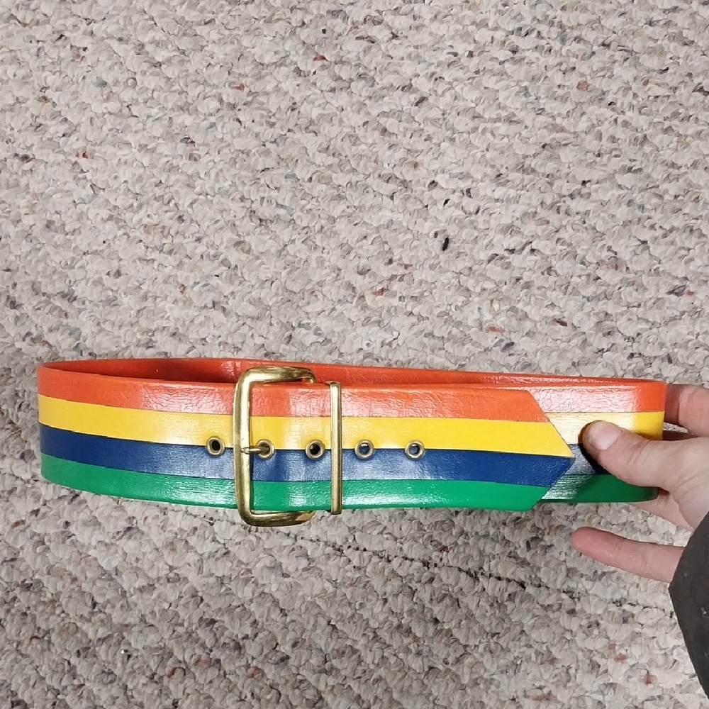 Vintage Colorful Striped Belt with Gold Buckle